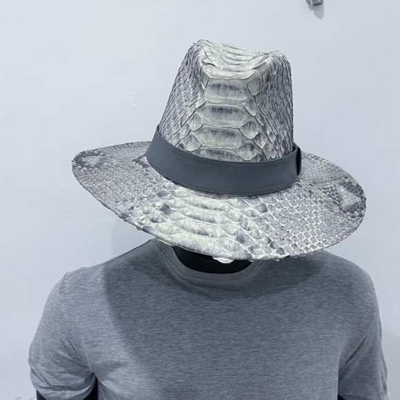 Snakeskin Cowboy Hat, Python Leather Cowboy Hat, Leather Cap  GENUINE KING DRAGON PYTHON LEATHER SNAKESKIN FEDORA WIDE BRIMMED HAT